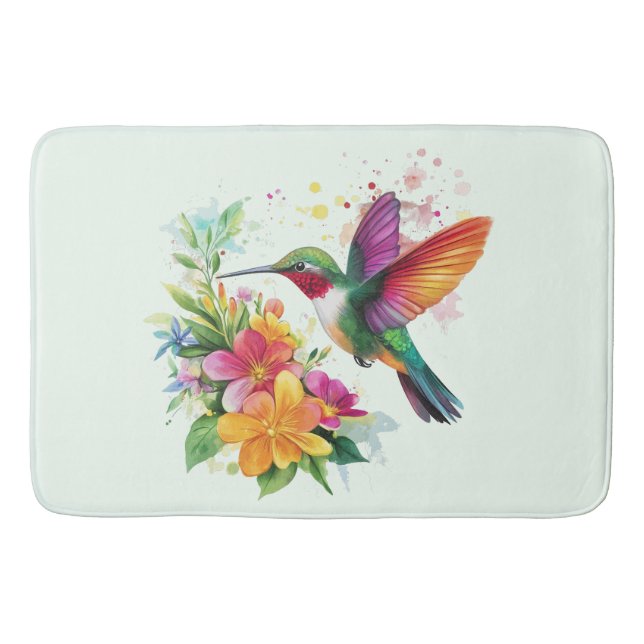 Tapis De Bain Fleurs tropicales des colibris (Devant)