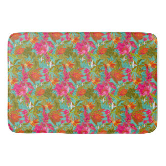 Tapis De Bain Fleurs tropicales et rideau de douche à motif léop