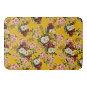 Tapis De Bain Fleurs Vintages de chrysanthèmes Jaune de moutard