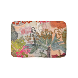 Tapis De Bain Fleurs vintages Hula Colorful Hawaiian Tropical