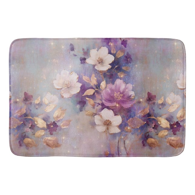 Tapis De Bain Fleurs violettes d'or blanc féminin (Devant)