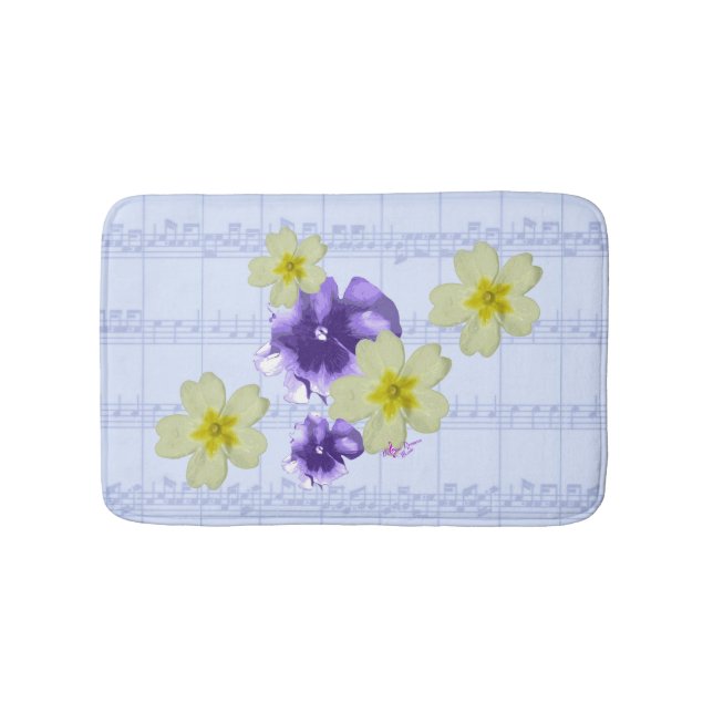 Tapis De Bain Fleurs violettes et jaunes Feuille Bleue Musique M (Devant)