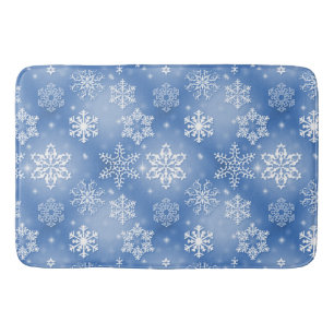 Tapis De Bain Flocons de neige hivernaux sur fond bleu glacé
