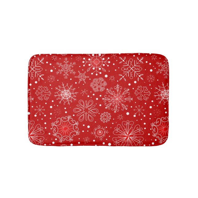 Tapis De Bain Flocons de neige sur l'arrière - plan rouge (Devant)