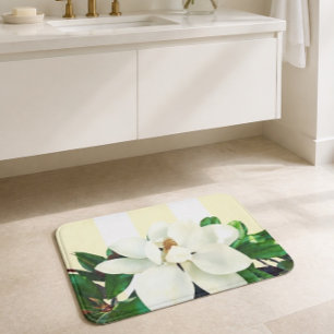Tapis De Bain Floraison de magnolia Rayures jaunes et blanches