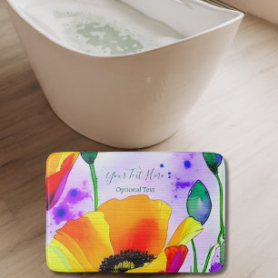 Tapis De Bain Floral Aquarelle Californie Poppies Personnalisées