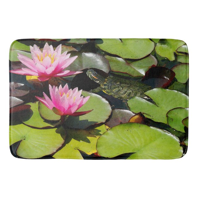Tapis de bain floral de tortue de Lilypads d'étang (Devant)