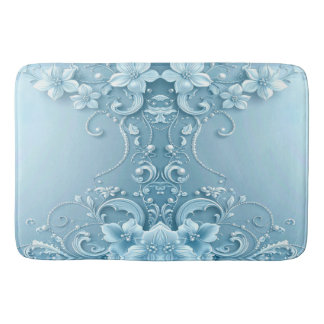 Tapis de bain floral décoratif bleu