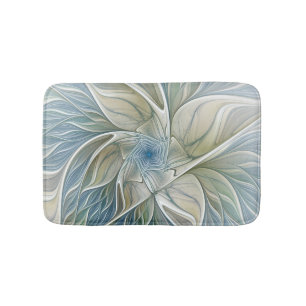 Tapis De Bain Floral Dream Motif Abstrait Blue Khaki Fractal
