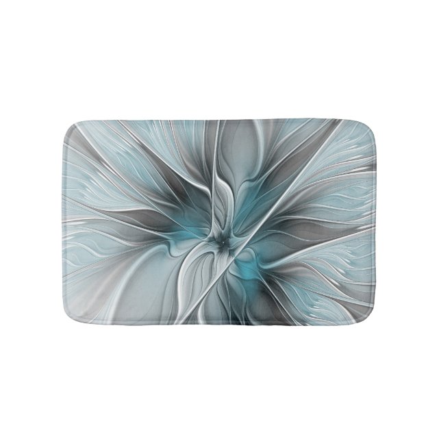 Tapis De Bain Floral Fractal Moderne Fleur Abstrait gris bleu (Devant)