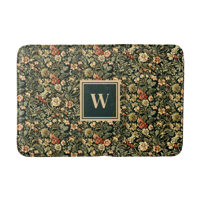Tapis De Bain Floral Green William Morris Inspiré Monogramme (Devant)