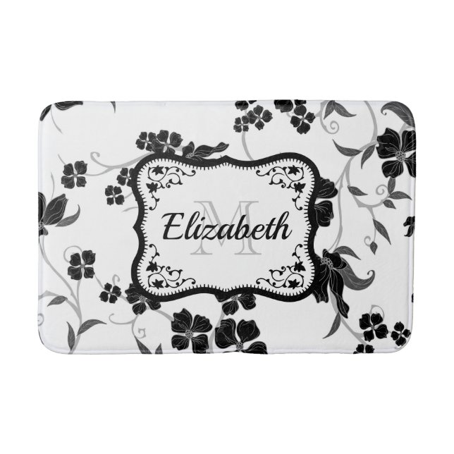 Tapis De Bain Floral noir et blanc (Devant)