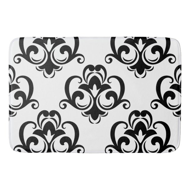 Tapis De Bain Floral noir et blanc Arabesque (Devant)
