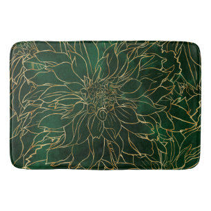 Tapis De Bain Flore dorée et verte Dahlia