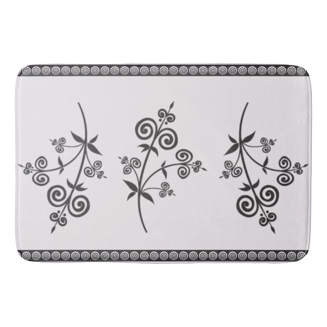 Tapis De Bain Flore Et Foliole De Style Swirl En Motif Ornementa (Devant)
