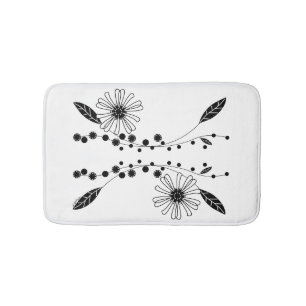 Tapis De Bain Flore noire et blanche