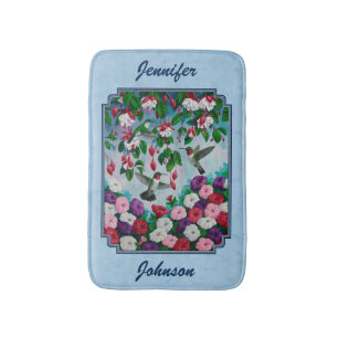 Tapis De Bain Flower Garden and Hummingbirds Blue