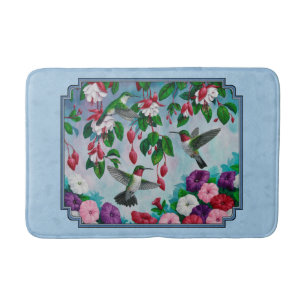 Tapis De Bain Flower Garden and Hummingbirds Blue
