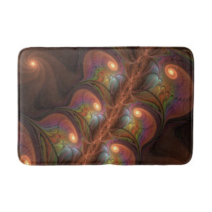 Tapis De Bain Fluorescent coloré Abstrait Trippy Brown Fractal