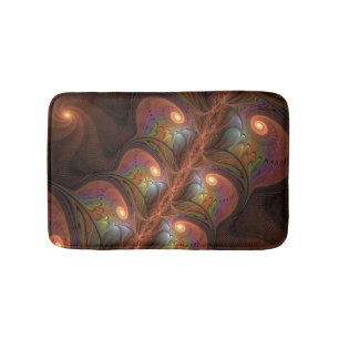 Tapis De Bain Fluorescent coloré Abstrait Trippy Brown Fractal