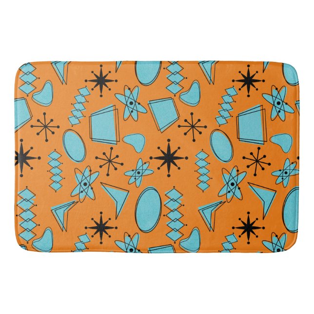 Tapis De Bain Formes atomiques MCM Turquoise sur orange (Devant)