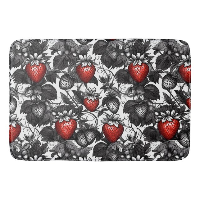 Tapis De Bain Fraises noire, blanche et rouge partout (Devant)