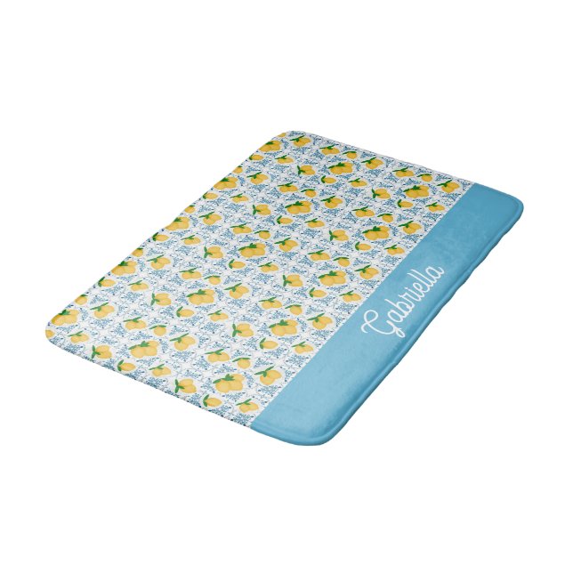 Tapis De Bain French Country Lemon Blue Tile Pattern (Angle)