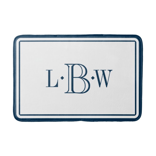 Tapis De Bain Frontière bleue classique décorée d'un monogramme (Devant)