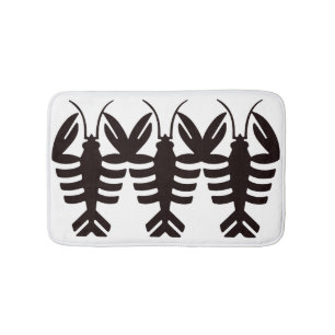 Tapis De Bain Fruits de mer Art déco vintage, Homard en noir