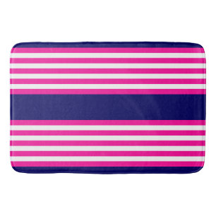 Tapis De Bain Fuchsia et blanc cinq bandes motif avec bleu