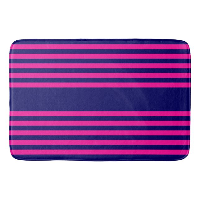 Tapis De Bain Fuchsia et bleu marine cinq bandes motif (Devant)