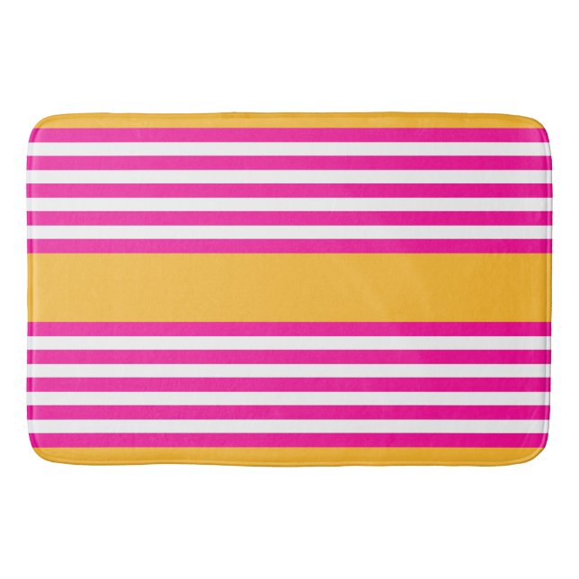 Tapis De Bain Fuchsia et jaune cinq bandes motif (Devant)