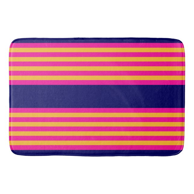 Tapis De Bain Fuchsia et rayures jaunes avec bleu marine (Devant)