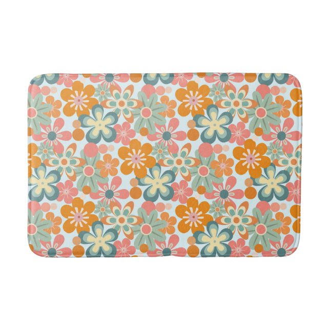 Tapis De Bain Fun Orange Green Rose Retro Flower Motif (Devant)