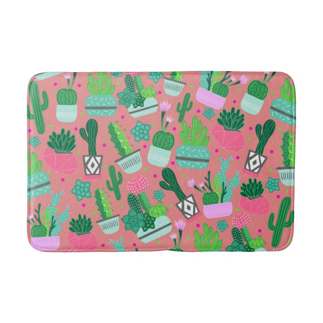 Tapis De Bain Fun Southwestern mignon fille rose Motif Cactus (Devant)