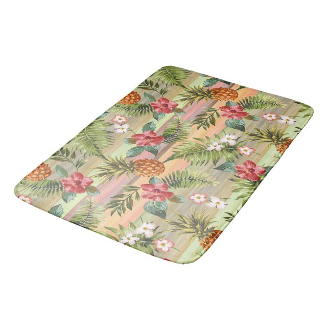 Tapis De Bain Fun Tropical Pineappy Fruit Floral Stripe Motif (Angle)
