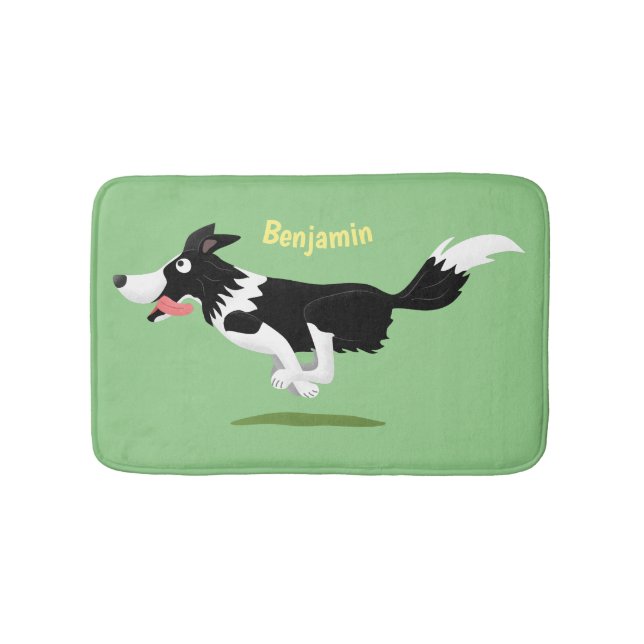 Tapis De Bain Funny Border Collie chien en course dessin animé (Devant)