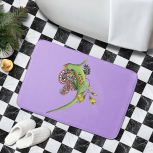 Tapis De Bain Gecko Tribal Lavande Vert Rouge