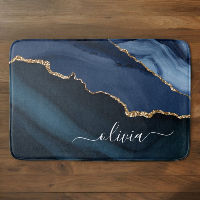Tapis De Bain Géode d'agate bleu marine Monogramme en or (Créateur téléchargé)