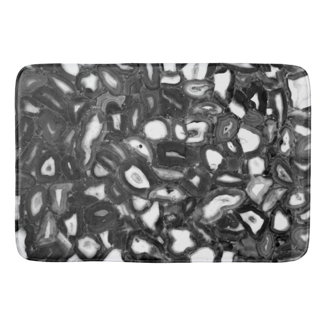 Tapis De Bain Géode des agates Abstraites en noir blanc (Devant)