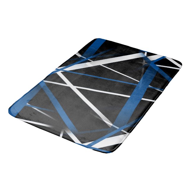 Tapis De Bain Géométrie Urbaine Noir Blanc Bleu (Angle)