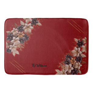 Tapis de bain géométrique à fleurs rouges