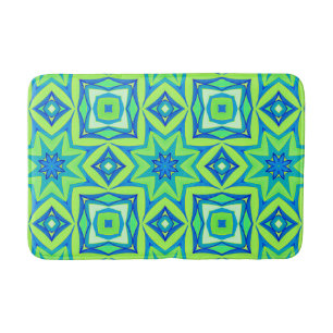 Tapis De Bain Géométrique étoile Abstraite - Vert chaux et bleu