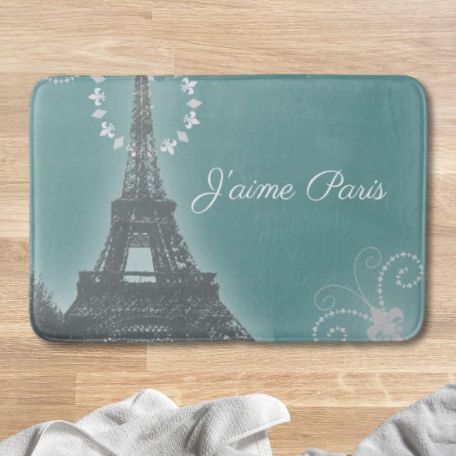 Tapis De Bain girly chic mode rétro Turquoise paris eiffel tower (girly chic retro fashion Teal paris eiffel tower Bath Mat)