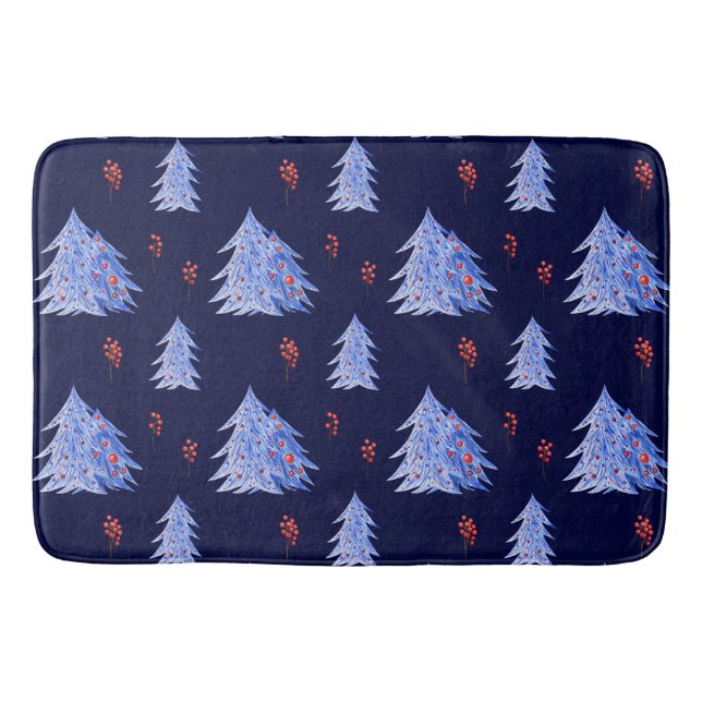 Tapis De Bain Glace d'hiver Arbre bleu Holly Berries Marine Noël (Devant)