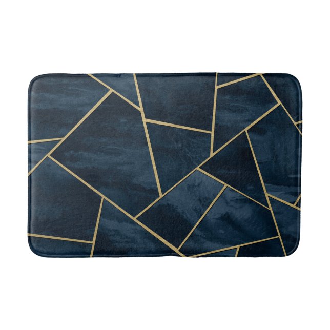 Tapis De Bain Glam géométrique en or bleu de la marine de nuit n (Devant)