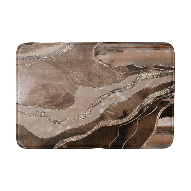 Tapis De Bain Glam Parties scintillant or Brown en marbre Agate  (Devant)