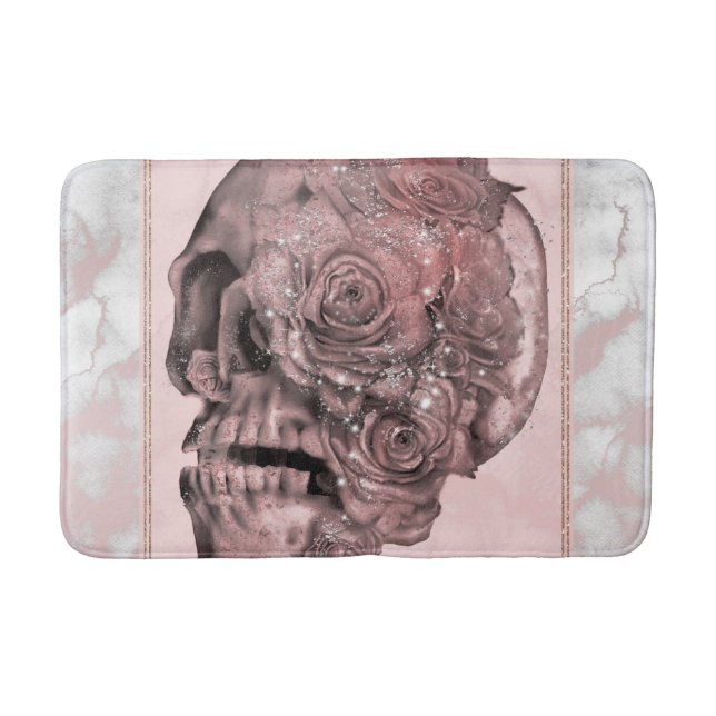 Tapis De Bain Glam Rose or rose crâne marbre (Devant)
