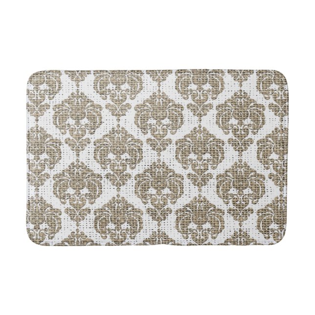 Tapis De Bain Glamor Rustique Burlap Royal Damask Chic Moderne (Devant)