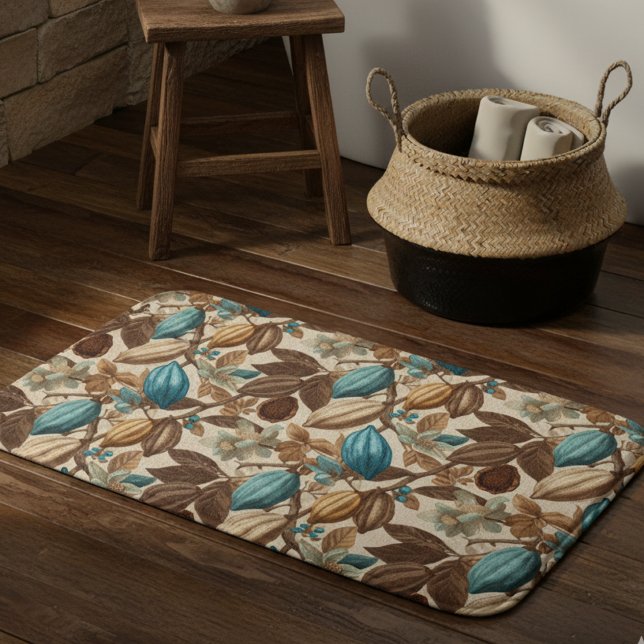 Tapis De Bain Gold Brown Turquoise Cacao Pattern (Créateur téléchargé)